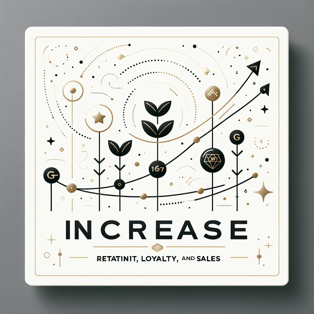 Simple and modern banner design for Increase Retention, Loyalty, and Sales, with upward arrows and connected dots in a clean layout.